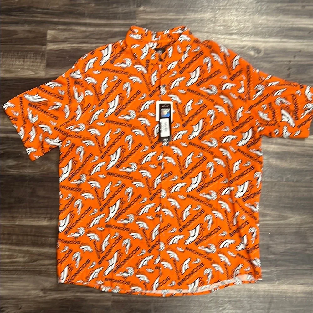 Men’s NFl licensed Orange and White Casual Button Down Shirt with Broncos logo - Picture 1 of 1